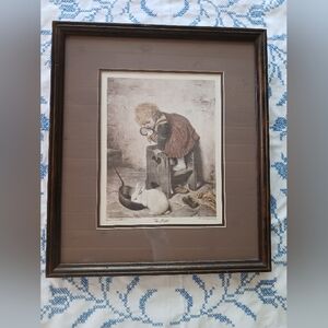 Vintage Framed Pinxit Print "The Rabbit" By Artist Hermann Kaulbach